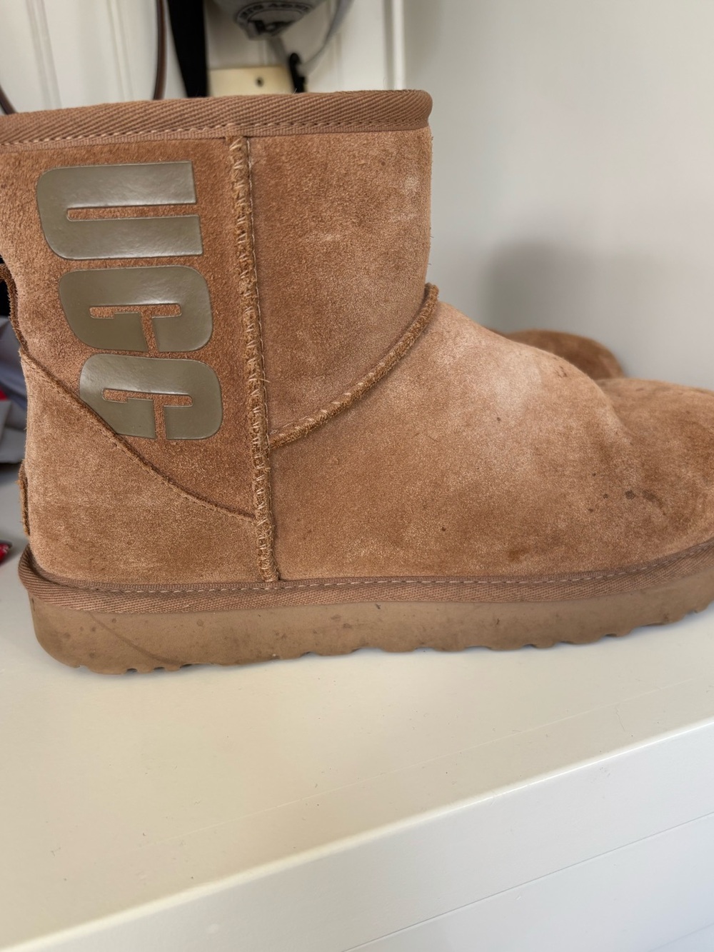 UGG Chestnut Suede Short Boot with Logo